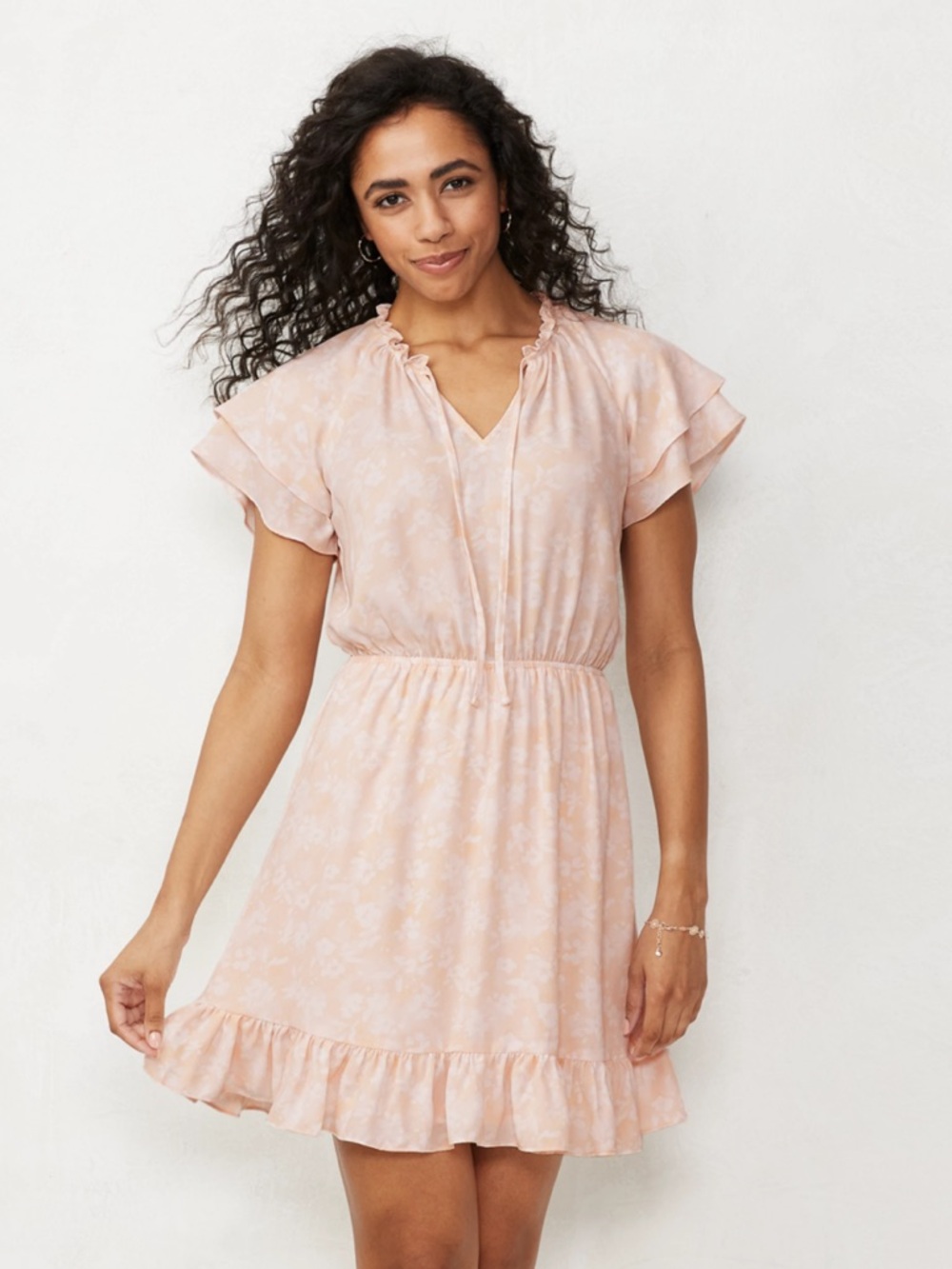 LC Lauren Conrad Blush Pink Floral Ruffle Mini Dress NWOT